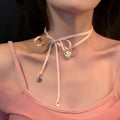 Women's ribbon and love pendant necklace in alloy with electroplated finish
