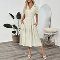Light green twill lapel pocket shirt dress with waist tight skirt and splicing design for commute