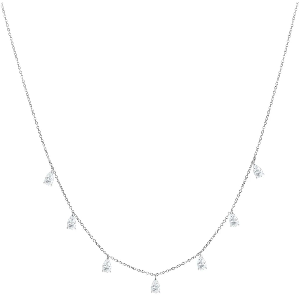 Gentle drop-shaped artificial zircon pendant on 925 silver O-shaped chain necklace