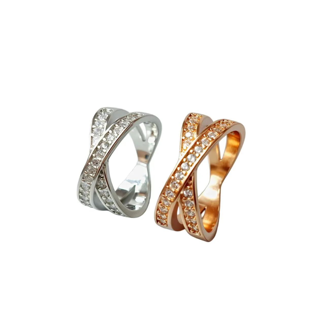 European style metal cross ring with micro-inlaid zircon in silver or rose gold electroplated finish