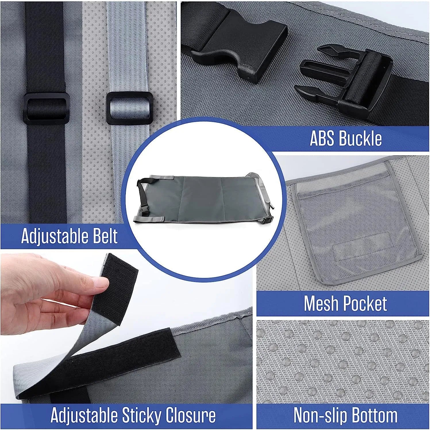 Portable children's aircraft seat extender with adjustable pedal in blue colour with foldable design