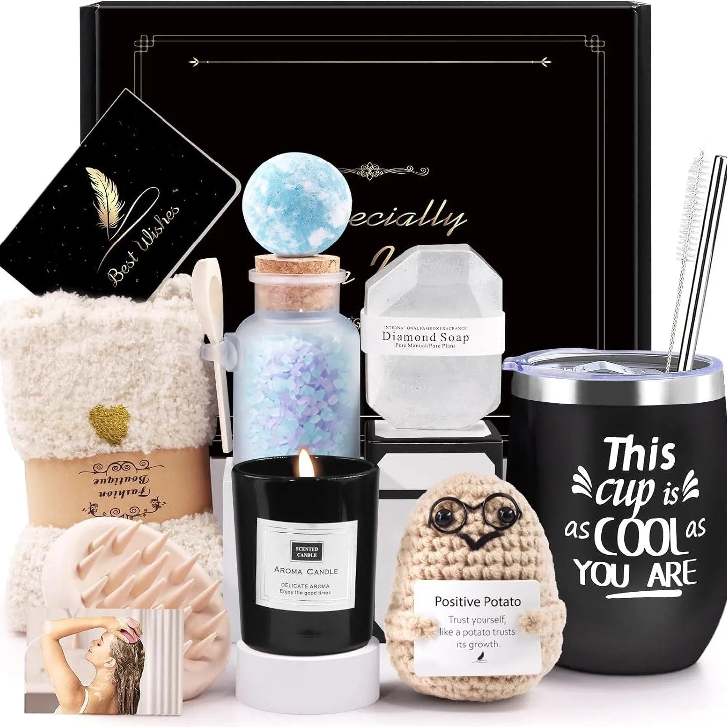 Boxed aromatherapy candle gift set with various modern soy wax designs including pink and sunflower themes.