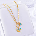 Gold titanium steel butterfly necklace and bracelet jewellery set with snake bones chain