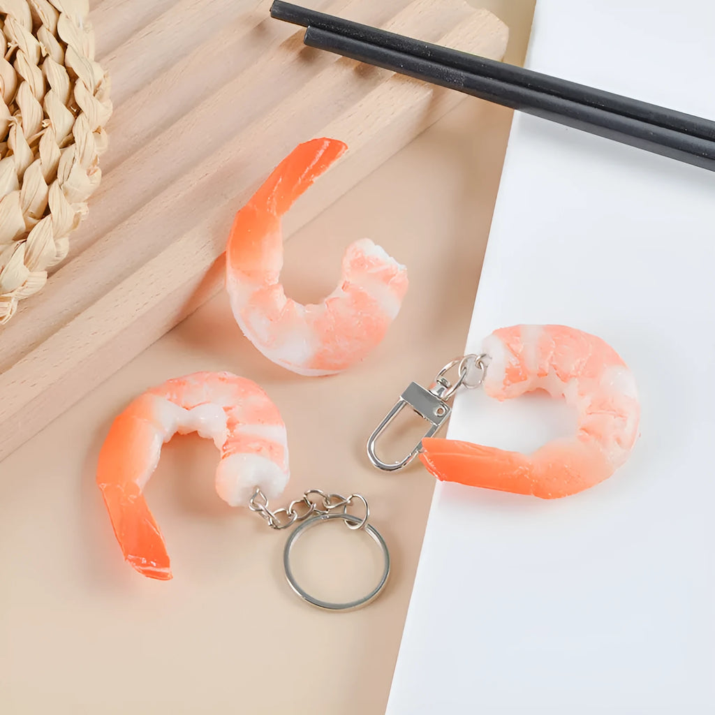 PVC simulation seafood shrimp keychain showing realistic shrimp shape with 1.5cm thickness