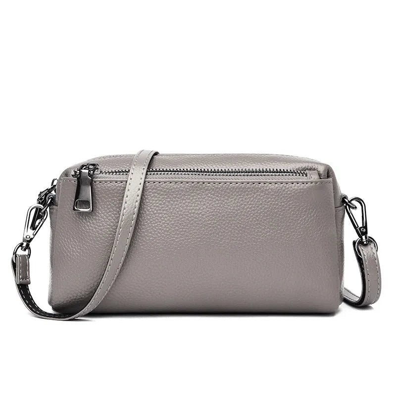 Women's genuine leather crossbody shoulder bag in horizontal square shape, soft cowhide, 21x6x11cm, black colour
