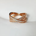 European style metal cross ring with micro-inlaid zircon in silver or rose gold electroplated finish