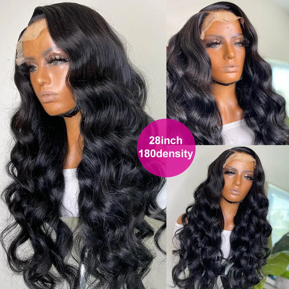 Black long curly synthetic front lace wig with side bangs, made from high-temperature fibre.