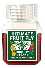 Bottle of fruit fly bait liquid for trap refill, available in multiple specifications.