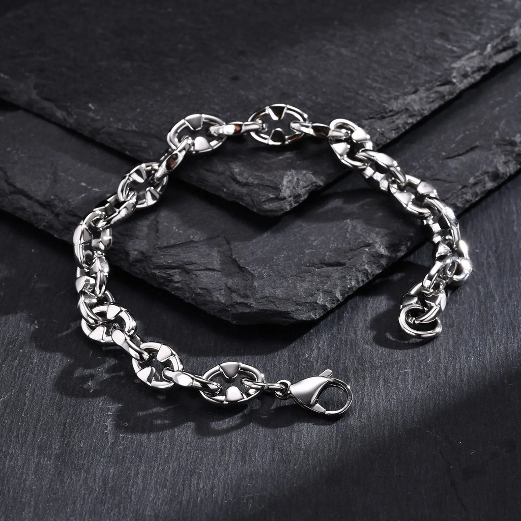 Stainless steel thick chain geometric bracelet in steel colour with handmade hip hop style