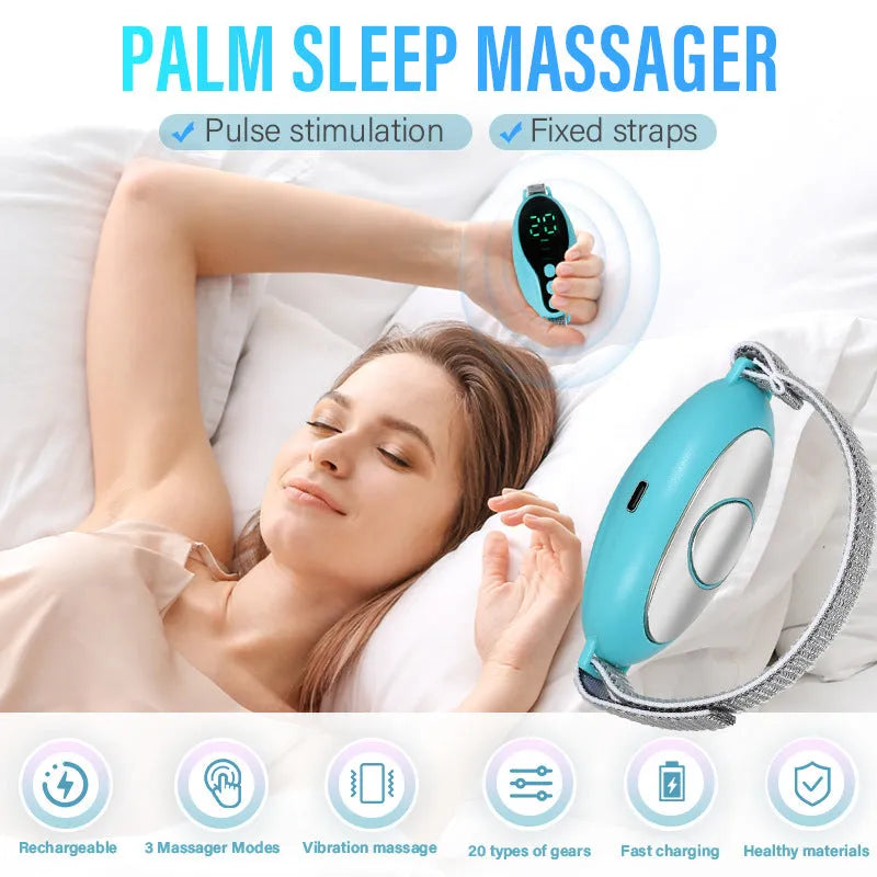 Intelligent sleeping aid instrument in white and blue, compact USB rechargeable with timer and adjustable fan