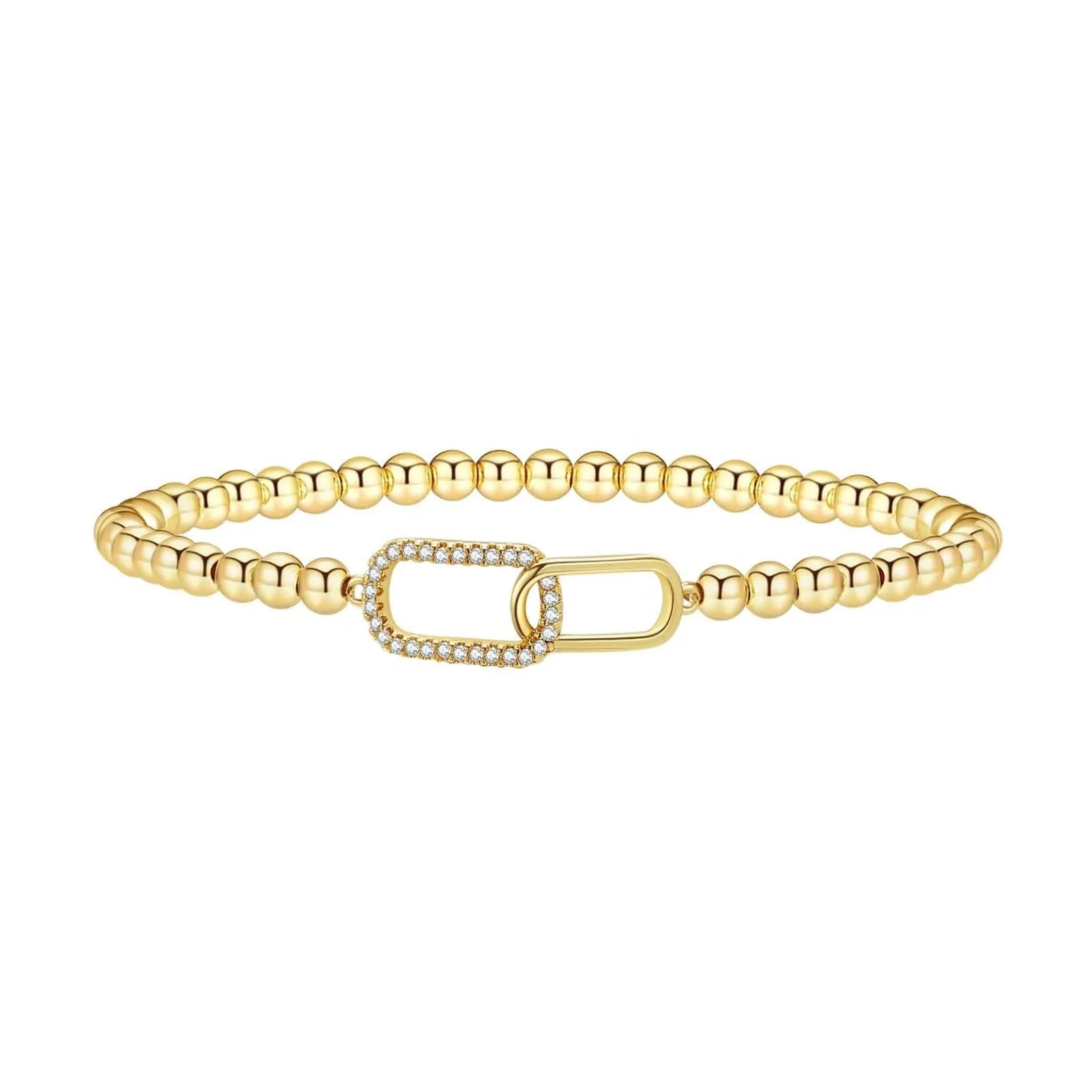 Adjustable stainless steel beaded bracelet showing geometric round beads in electroplated finish