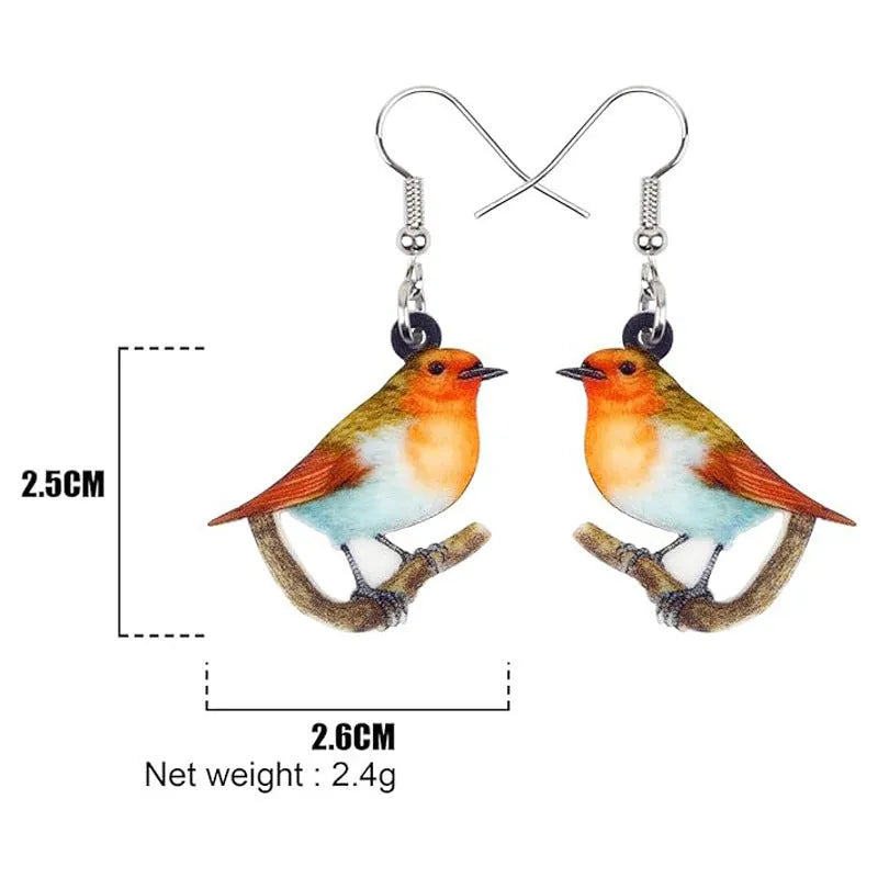 A pair of geometric acrylic earrings with a printed Blue Titmouse bird design in two colour options.