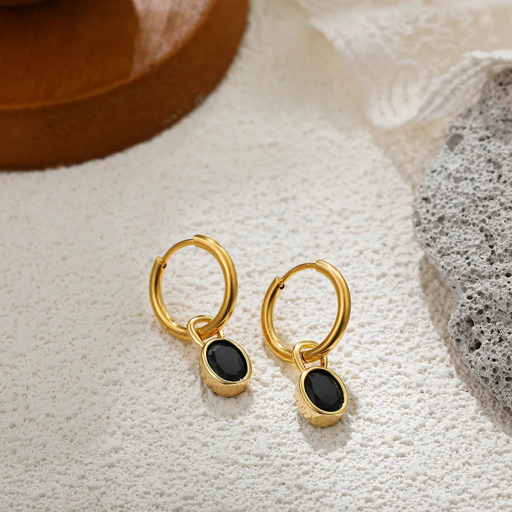 Retro oval zircon earrings for women in copper, shown in one of six available colours.