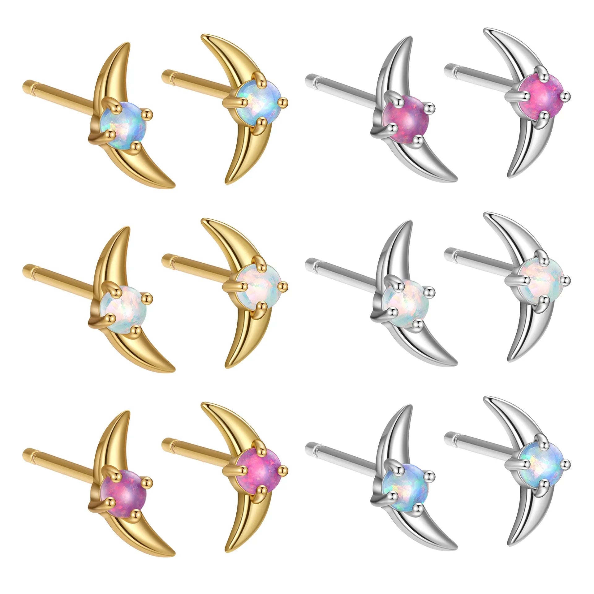 Geometric women's earrings in 925 silver with gold or platinum plating and coloured stone options