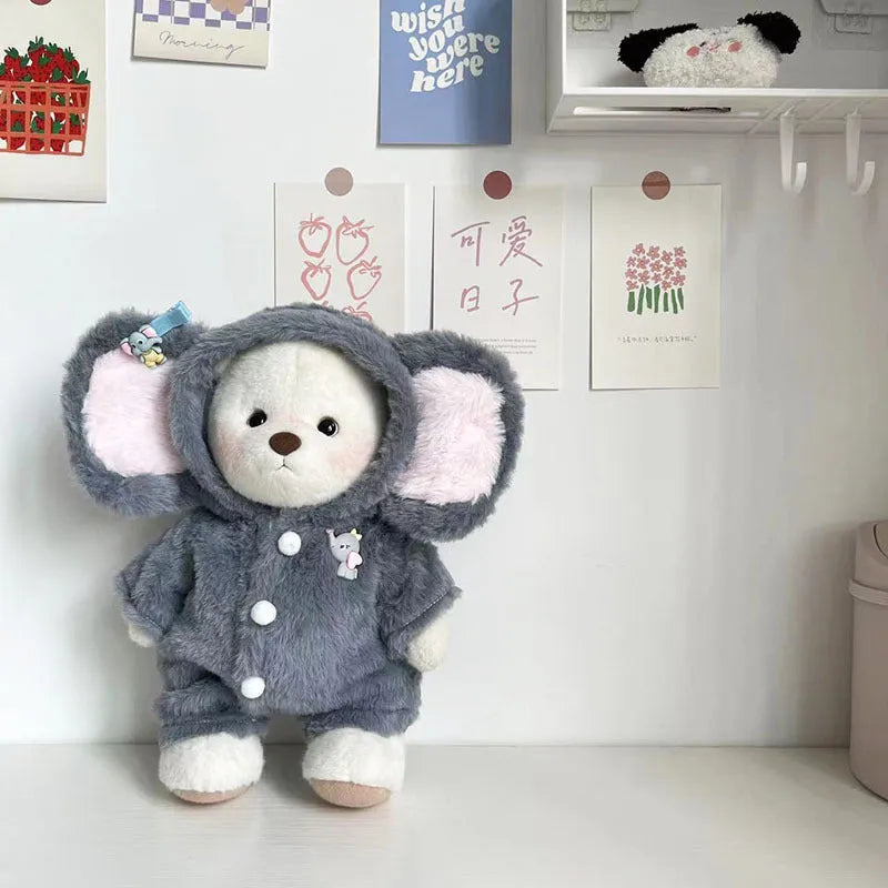 Grey elephant pattern jumpsuit for 30cm Lina bear doll