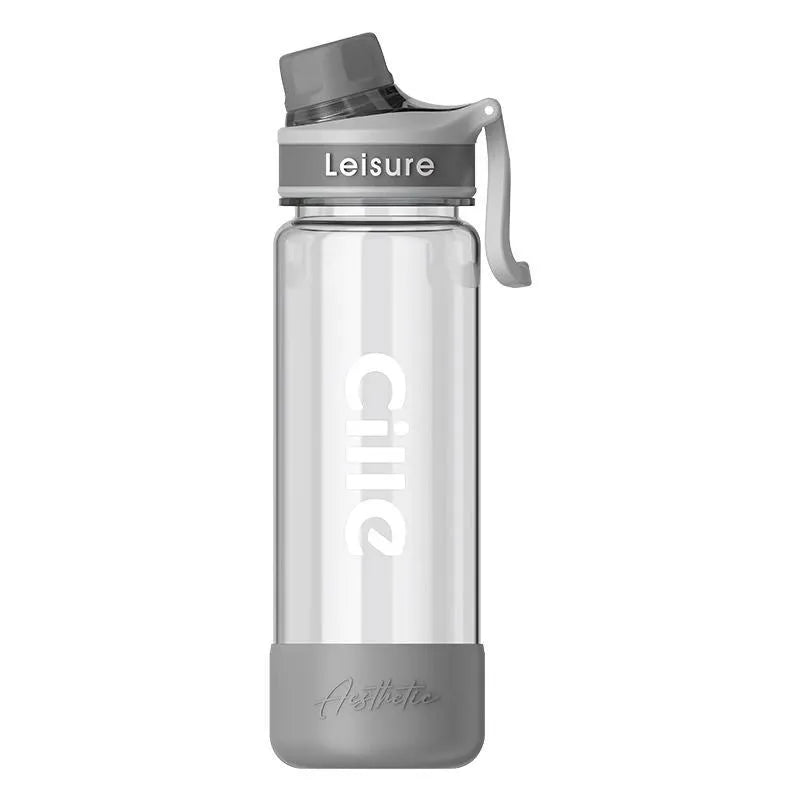 Plastic straw heat-resistant portable cup in grey, green or pink with direct-drink design