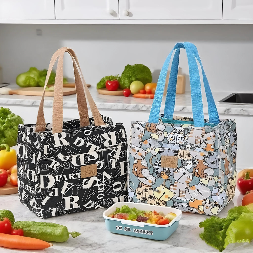 Women's square canvas handbag with aluminium frame in floral, cat and letter printed designs