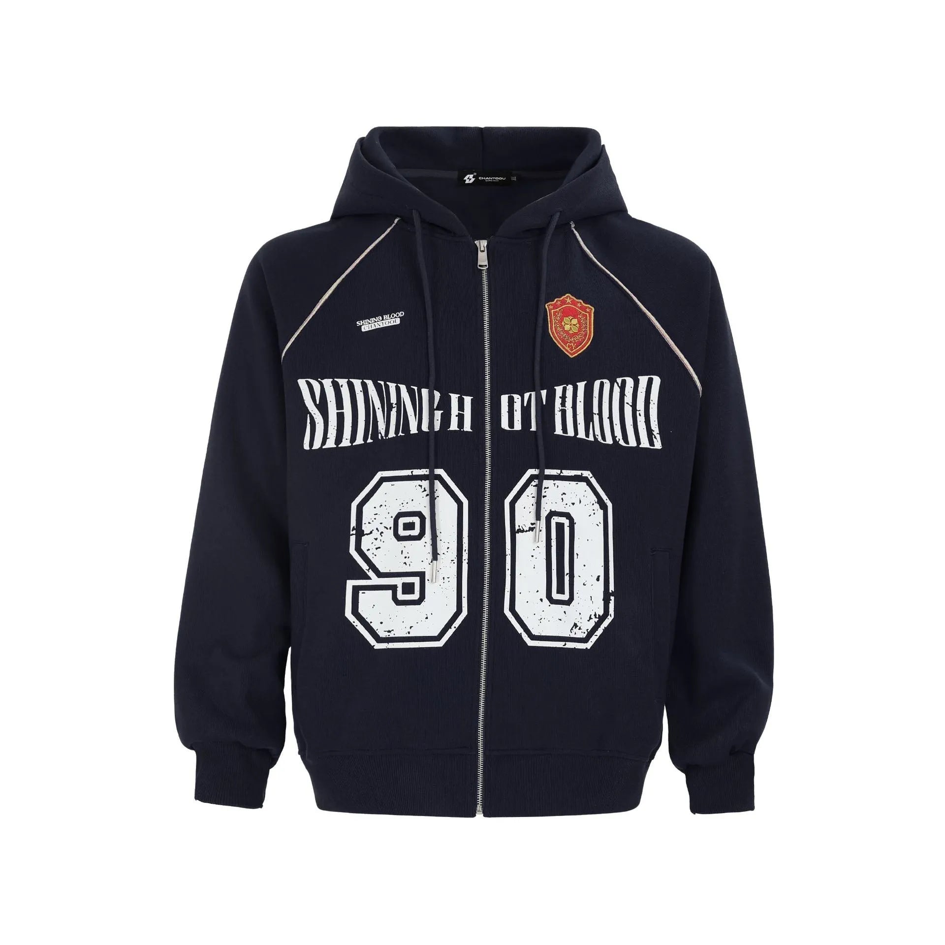 Women's loose American retro style cardigan with embroidered letters in cotton blend fabric