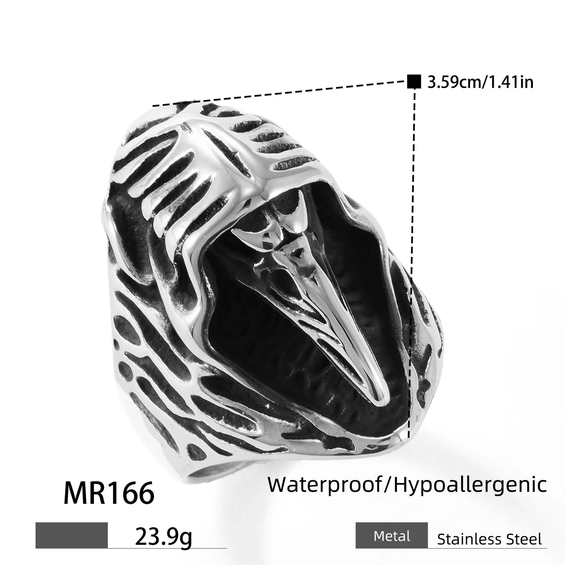 Crow stainless steel ring with geometric shape, retro style, colour MR166, unisex size 18-22