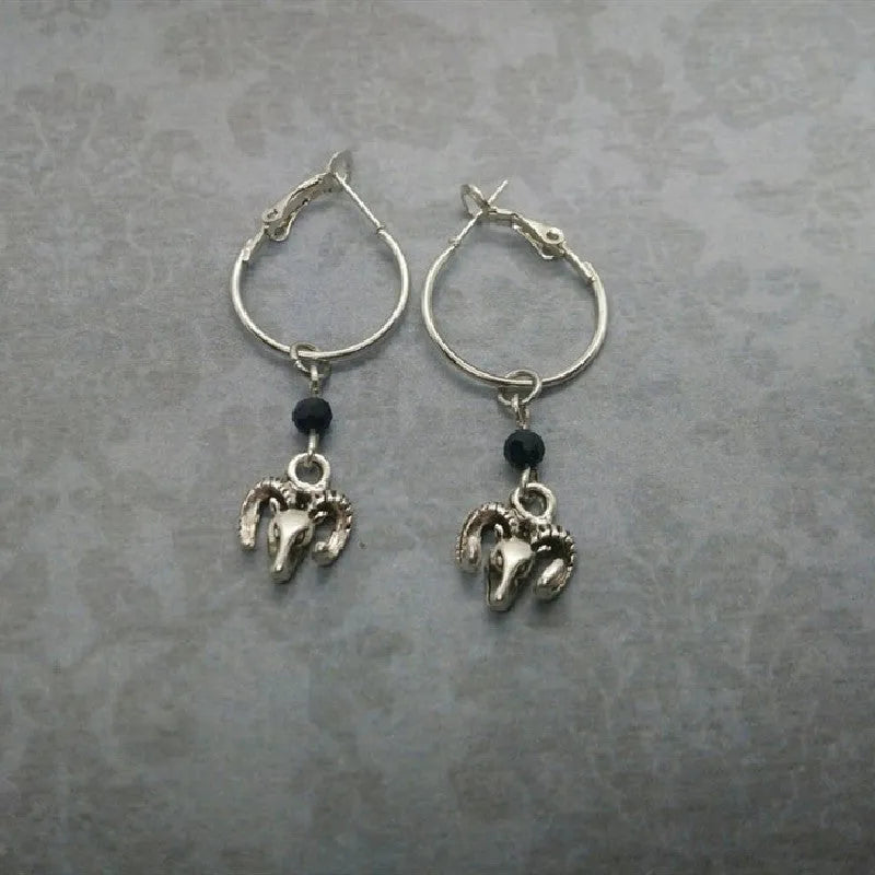 Silver alloy Tibetan antelope round hoop earrings for women in European style