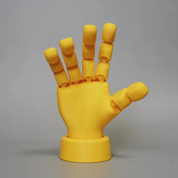 Yellow PLA movable joint hand props for animation and photography measuring 5cm wide