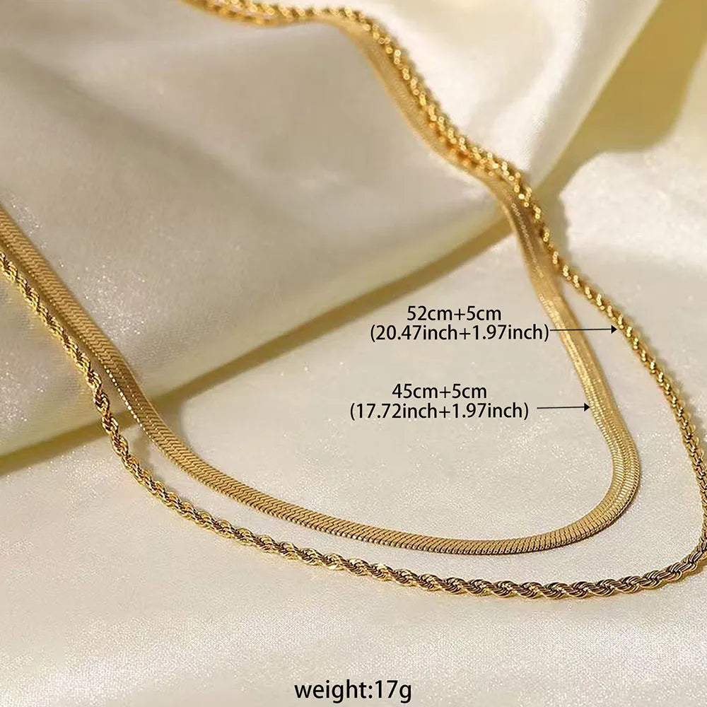 Women's retro double-layer twist geometric necklace with adjustable snake bones chain