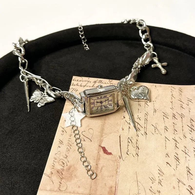 Dark style multi-layer cross necklace with twin clavicle chains and adjustable 41-50cm fit