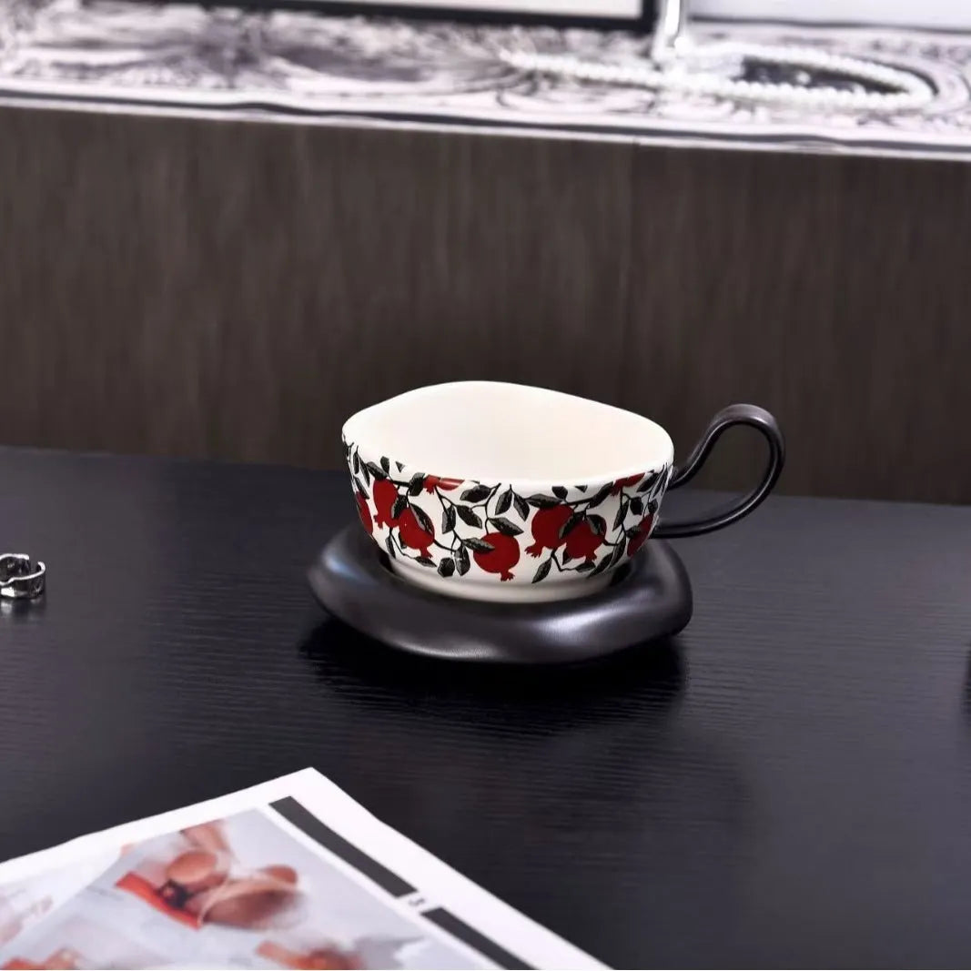 Antique style ceramic coffee cup and saucer set in retro luxury design