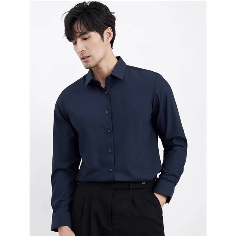 Men's wine red slim fit casual long sleeve shirt cardigan style on a hanger