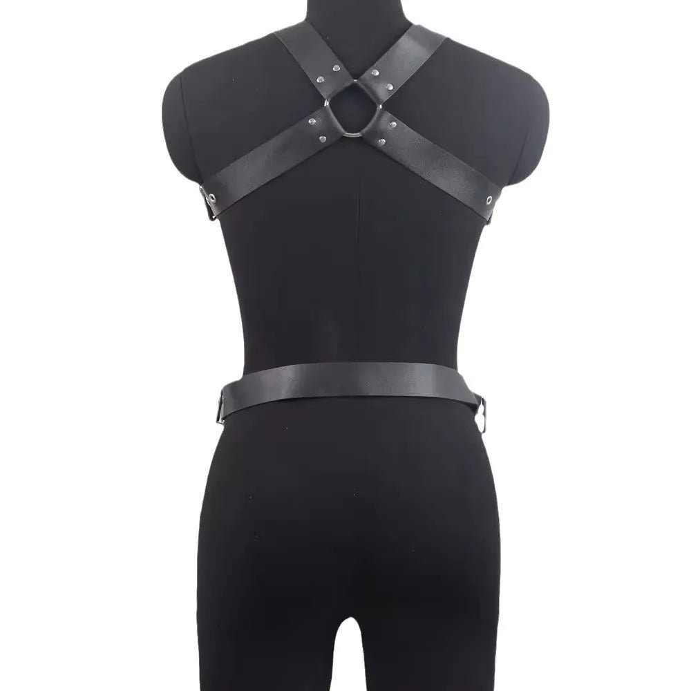 Black imitation leather shapewear belt with pin buckle on mannequin