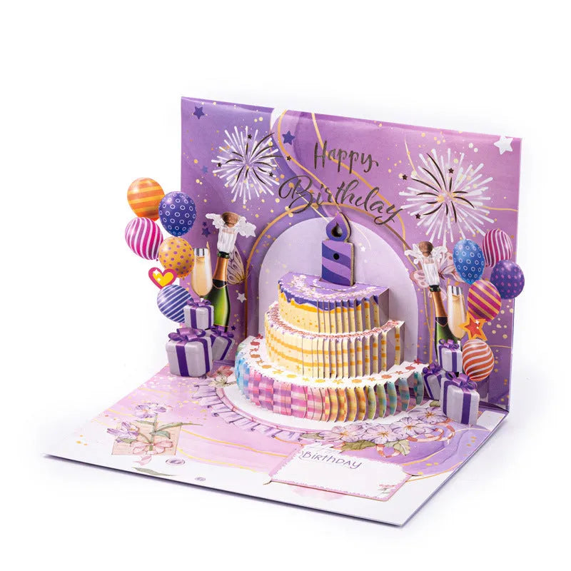 Light Music Blowing 3D cake greeting card in Chinese ink style, showing manual folding details.