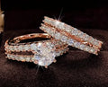 Two interchangeable geometric fashion rings with fully-jewelled round elements in gold, rose gold or silver colours
