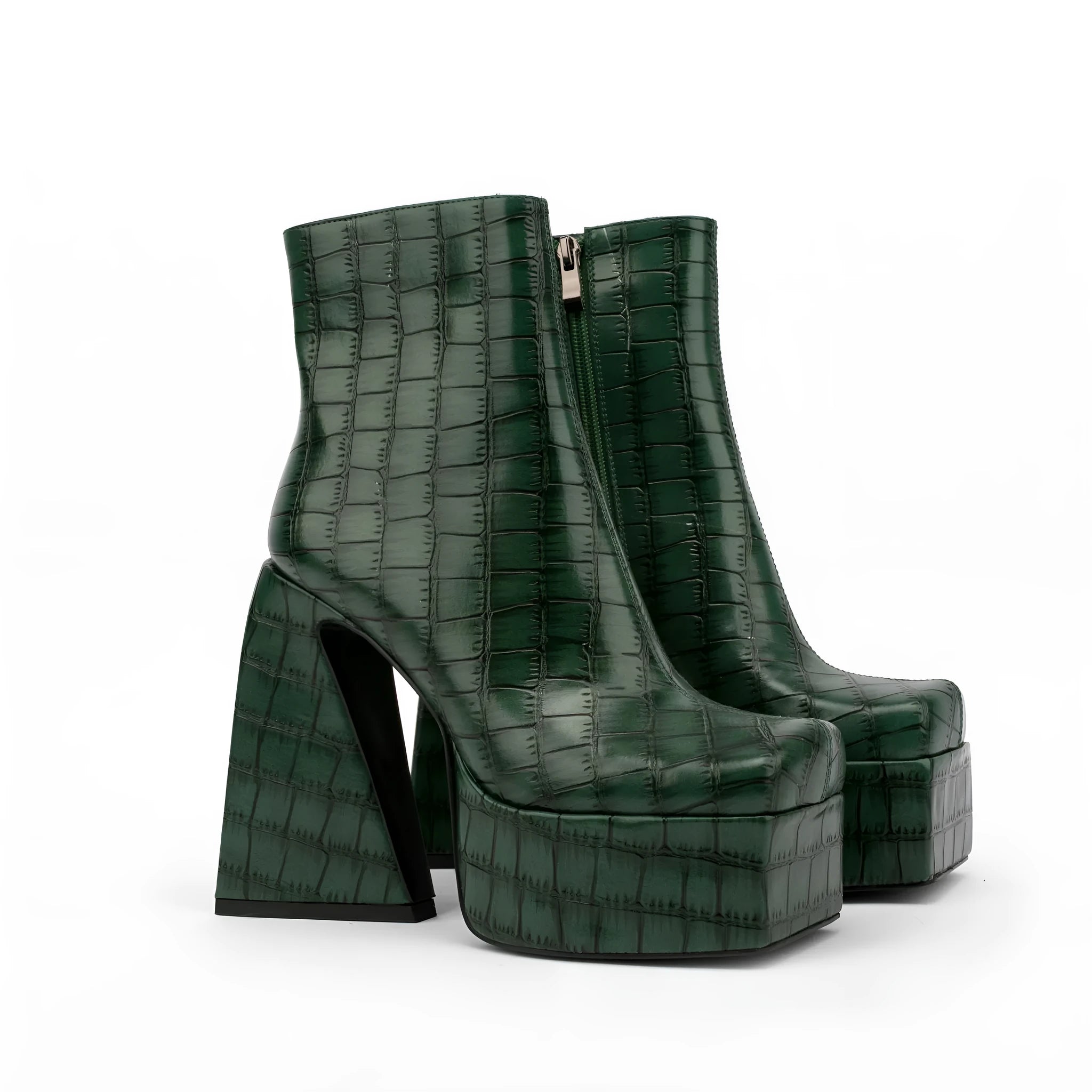 Women's ankle boot with a high heel, shown in a solid colour, made from artificial PU leather.