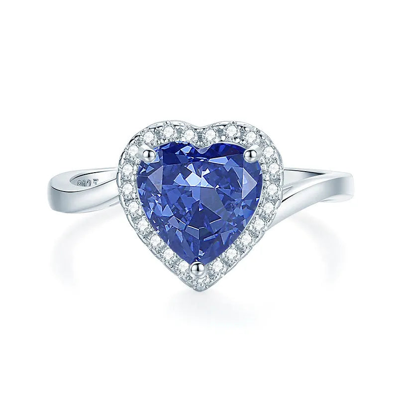 Heart-shaped sterling silver women's ring with an ice flower cut Tan Sang zircon.