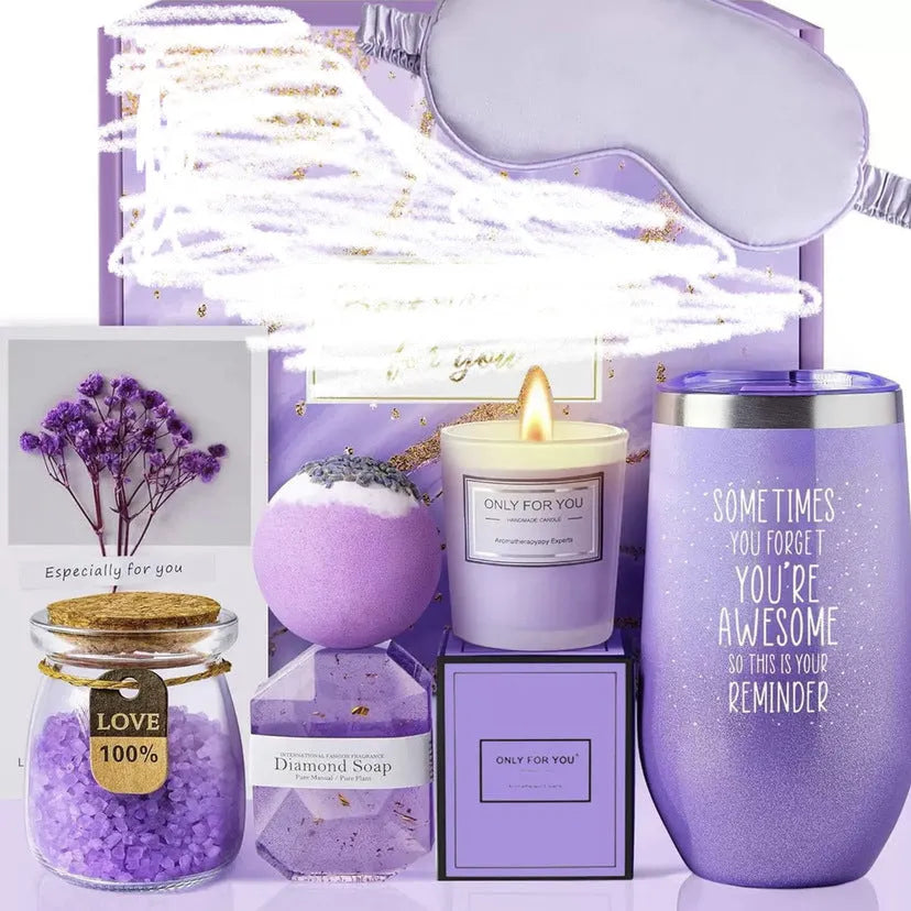 Boxed aromatherapy candle gift set with various modern soy wax designs including pink and sunflower themes.
