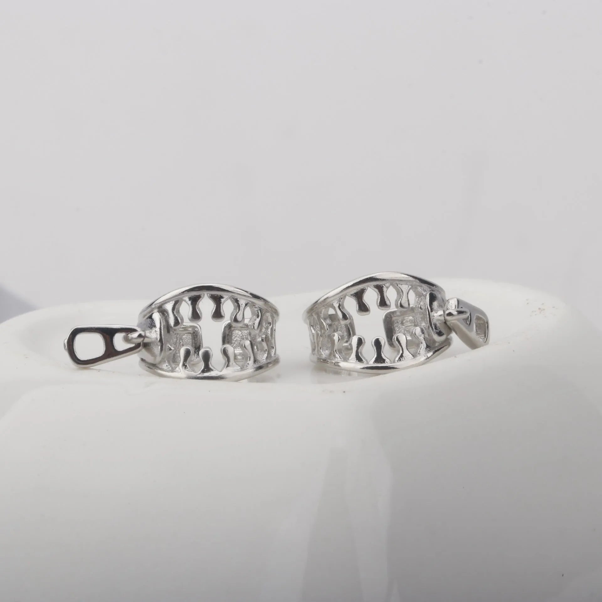 Copper geometric line pattern ear clips with bone clip back