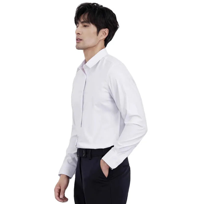 Men's wine red slim fit casual long sleeve shirt cardigan style on a hanger