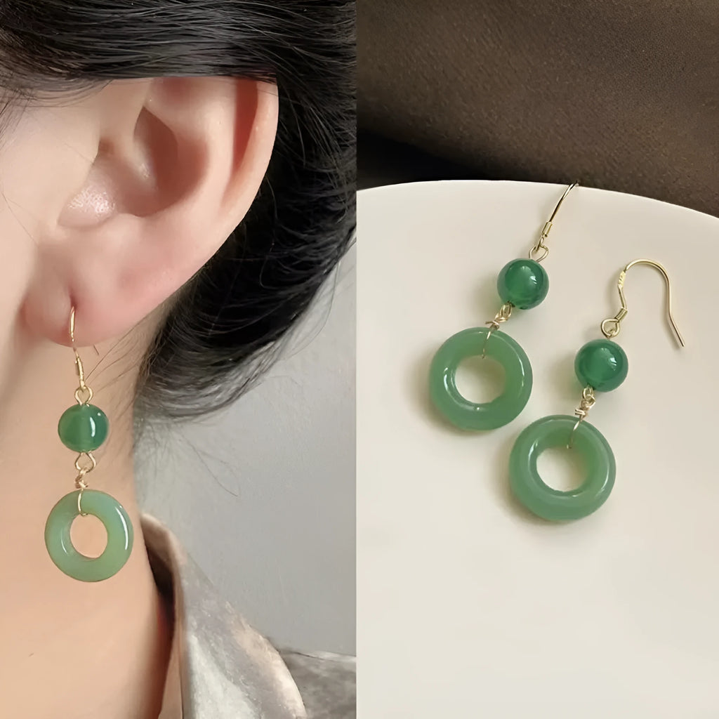 Green zinc alloy Peace Buckle shaped earrings for Chinese Hanfu and cheongsam outfits.