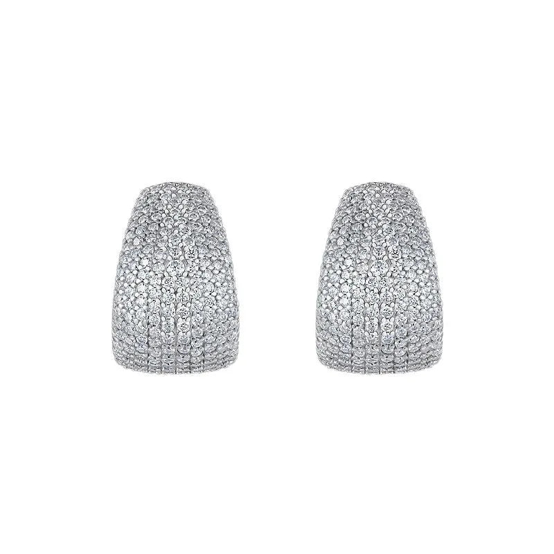 Geometric sterling silver stud earrings with moissanite stones in gift box
