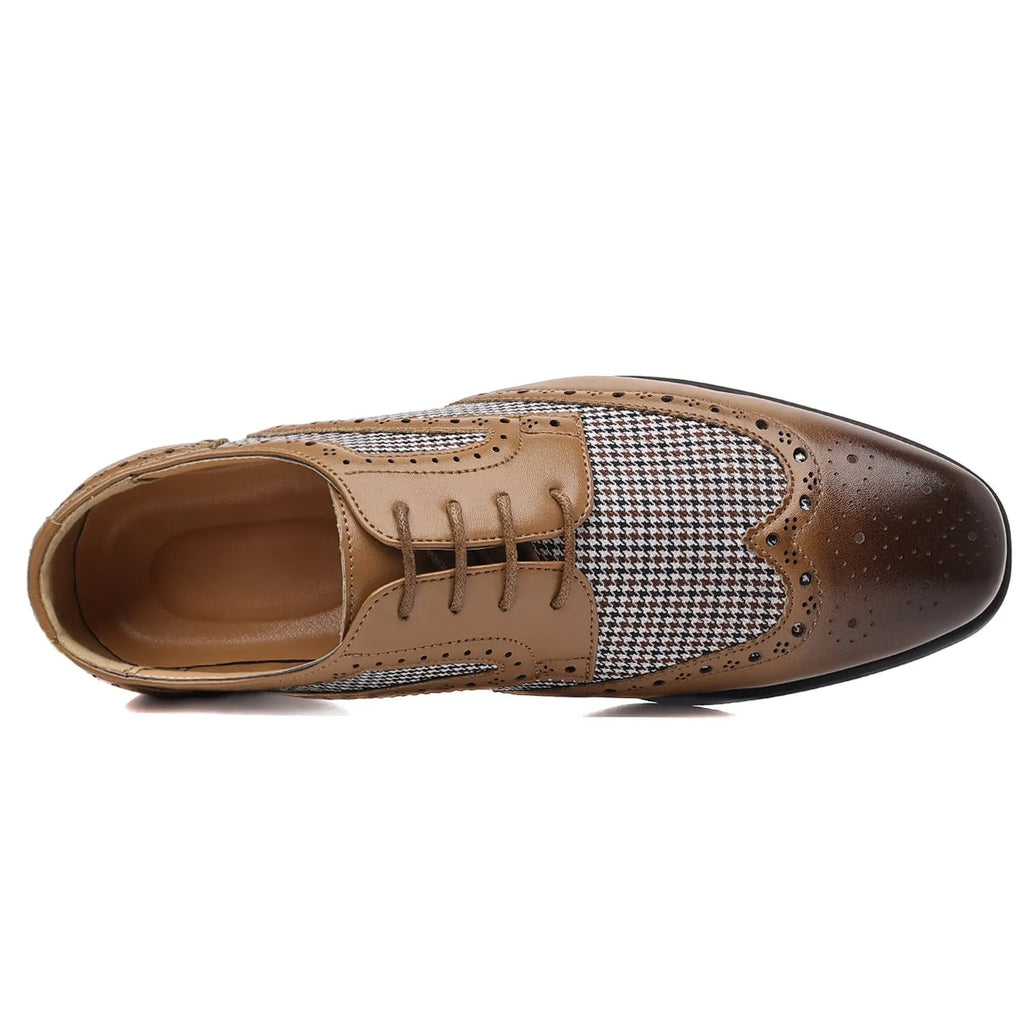 Men's black houndstooth plaid canvas casual shoes with a rubber sole and square toe.