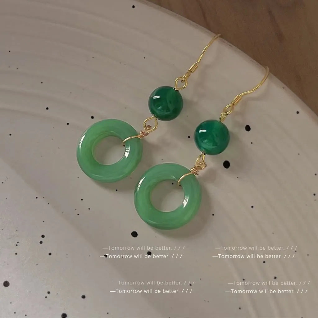 Green zinc alloy Peace Buckle shaped earrings for Chinese Hanfu and cheongsam outfits.