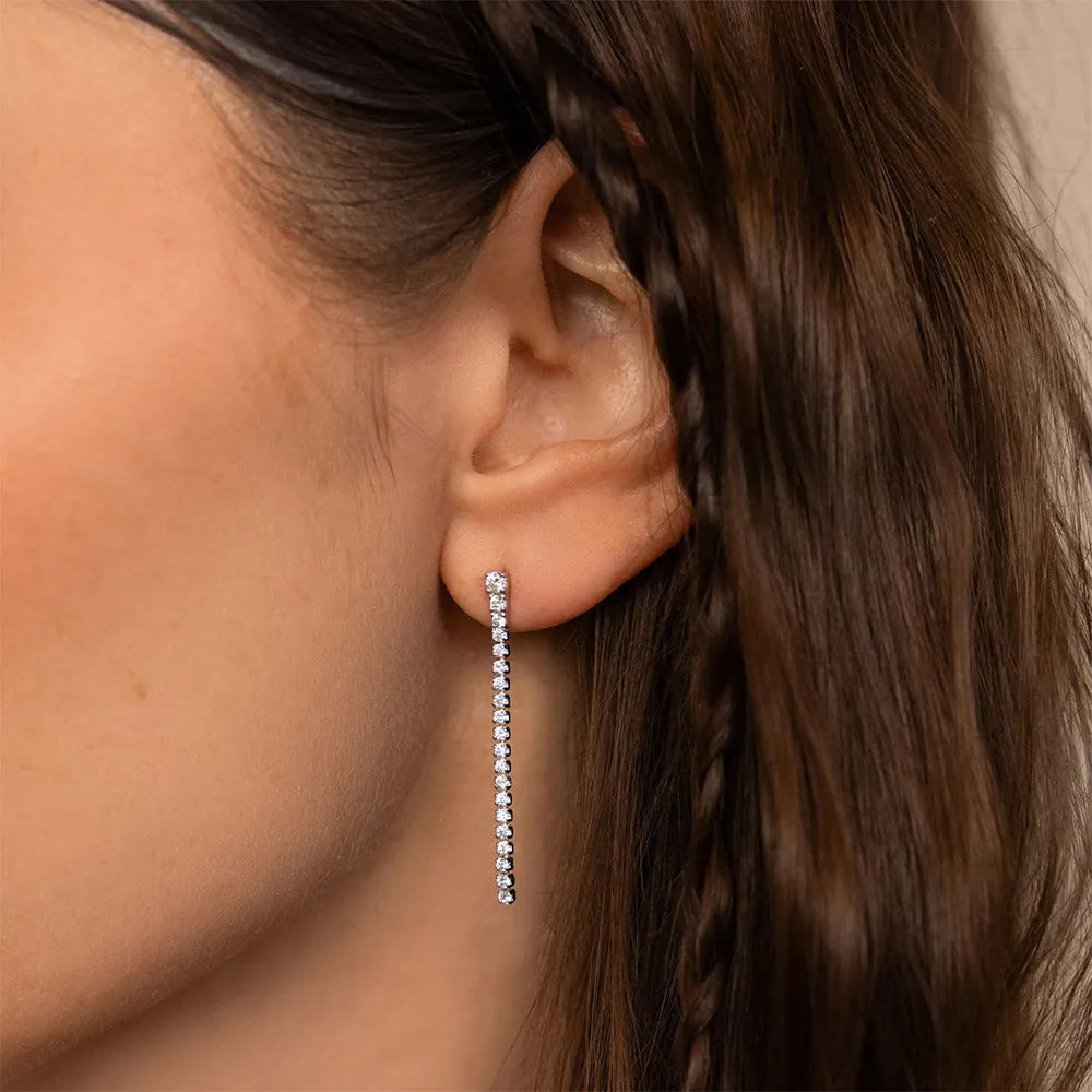 Women's geometric zircon earrings with Chinese style line patterns in stainless steel gold or steel colour
