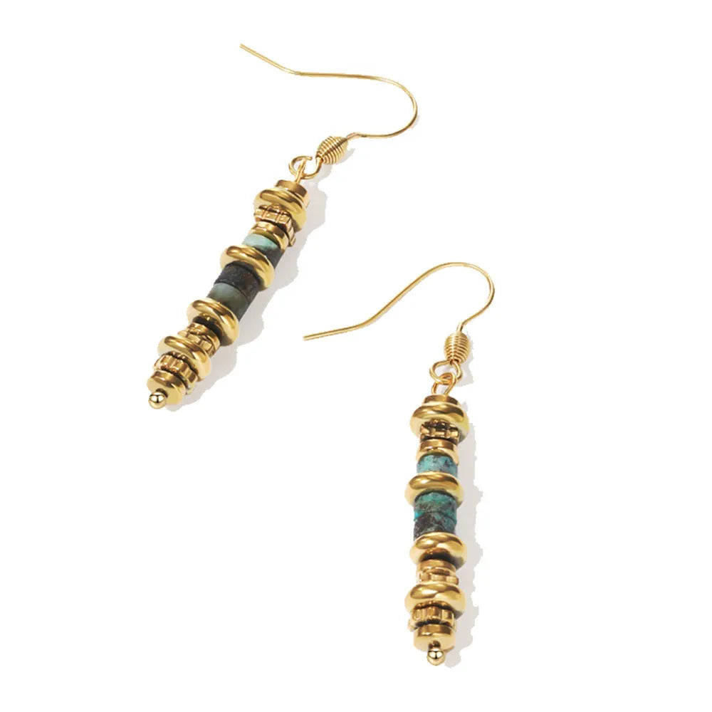 Silver-tone geometric titanium steel dangle earrings with 45mm drop length