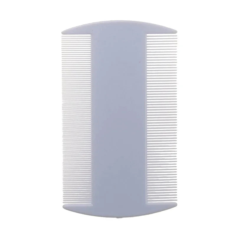 Plastic fine tooth double-edged lice comb on a white background.