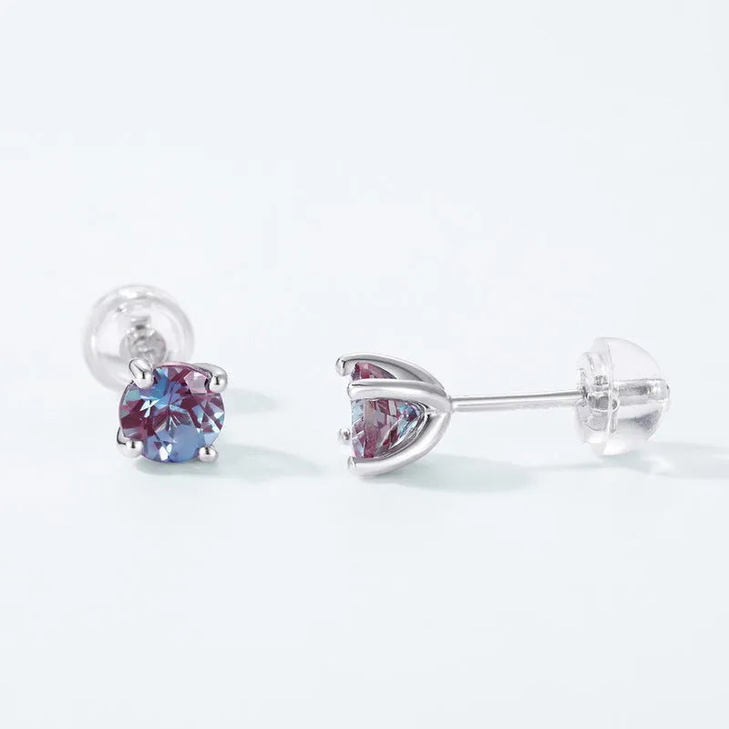 925 silver ear studs with cultivated alexandrite stones in geometric design
