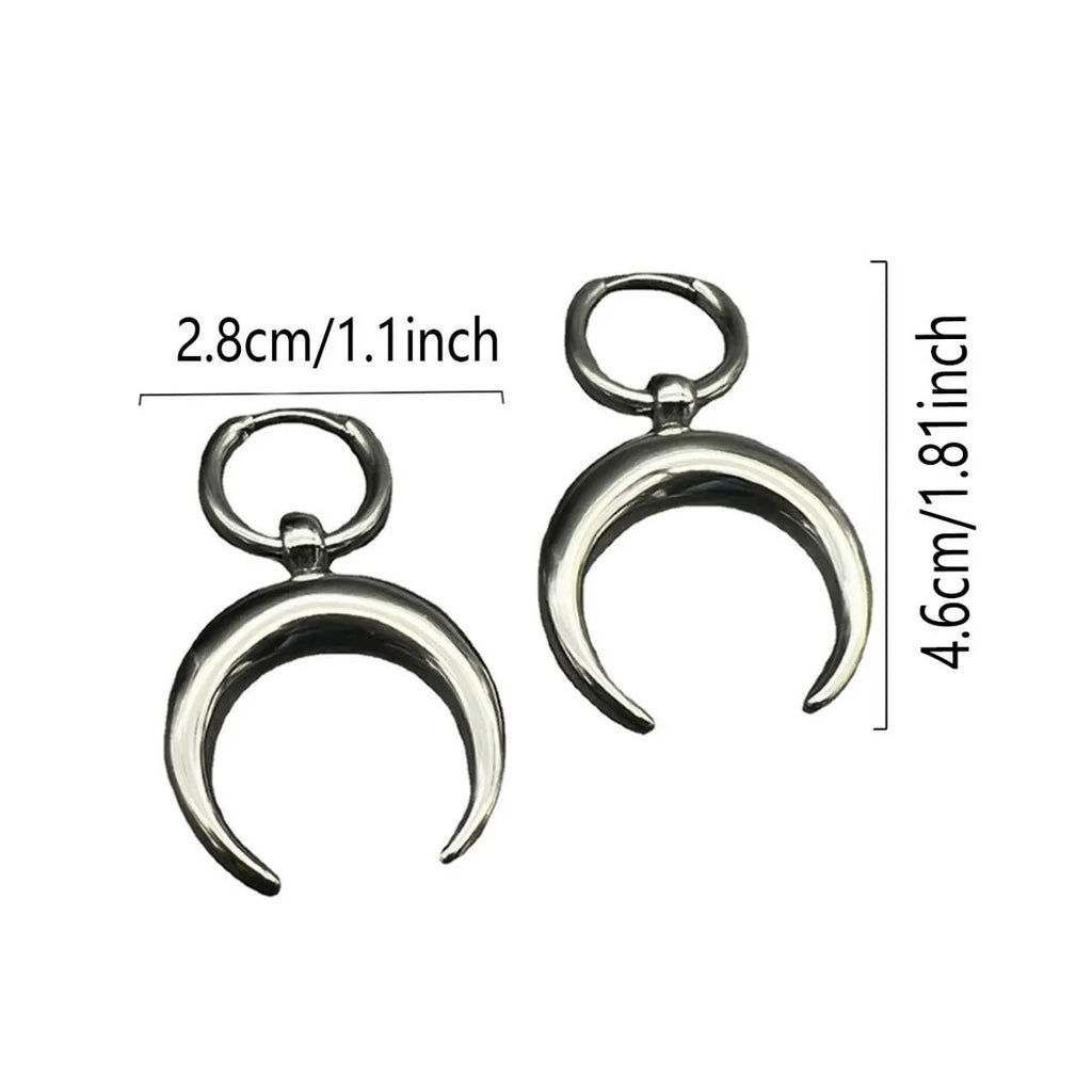 Silver alloy 18K electroplated vintage gothic moon hoop earrings with geometric punk design