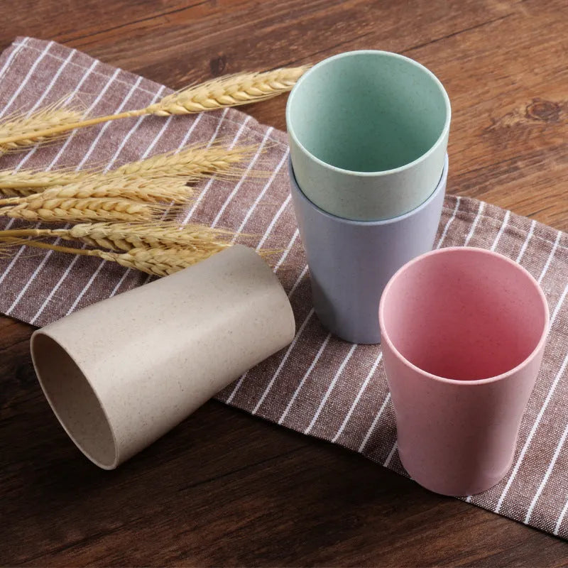 Nordic blue round water cup made from wheat straw PP with cylindrical single-layer design, 201-300ml capacity