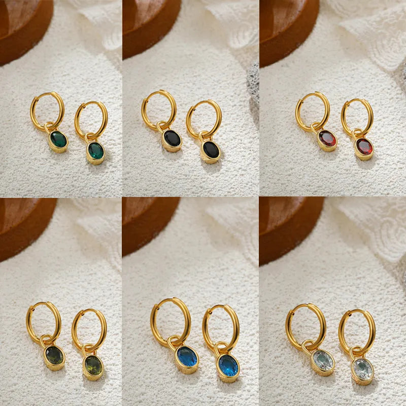 Retro oval zircon earrings for women in copper, shown in one of six available colours.