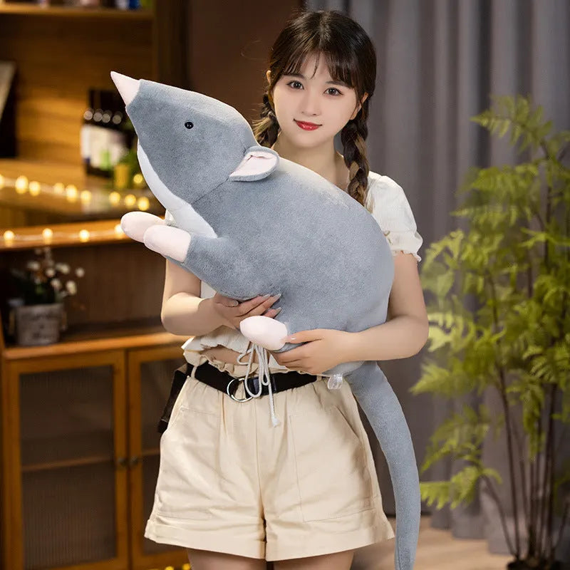 Cartoon mouse plush doll toy in soft fabric, shown in 32cm, 50cm, and 100cm size options.