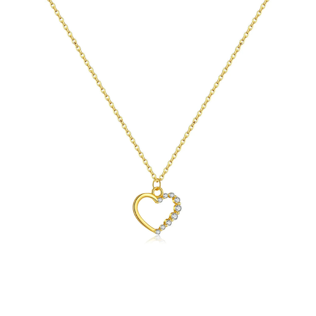 S925 sterling silver hollow heart necklace for women with regular chain available in white gold colour